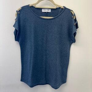 NWOT Womens Open Shoulder Blue Colored Tee